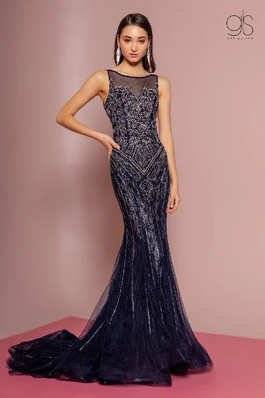 Wedding guest dresses with sheer panels for a sultry look -Jeweled Lace Illusion Mermaid Dress by GLS Gloria GL2685 Wedding guest dresses with sheer panels for a sultry look -Jeweled Lace Illusion Mermaid Dress by GLS Gloria GL2685