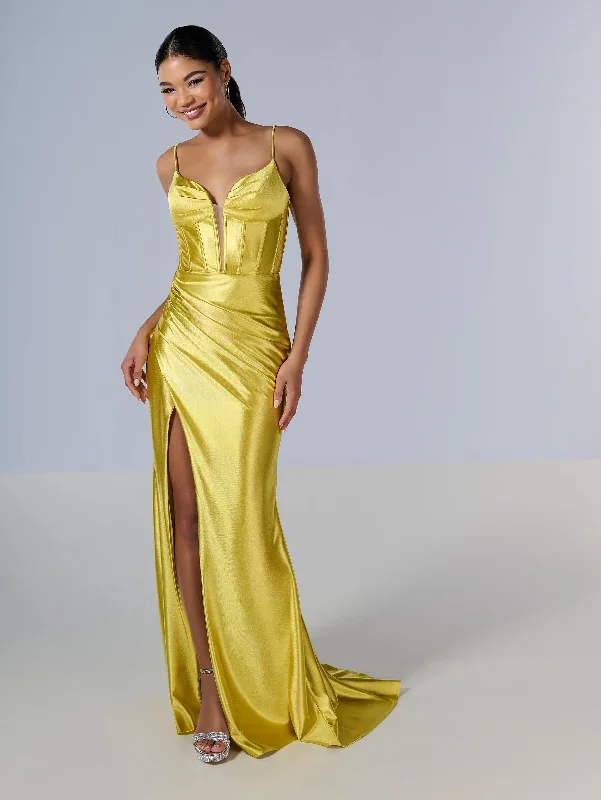 formal dresses for cocktail parties with fitted silhouettes --Jersey Fitted Corset Slit Gown by Tiffany Designs 16185 formal dresses for cocktail parties with fitted silhouettes --Jersey Fitted Corset Slit Gown by Tiffany Designs 16185