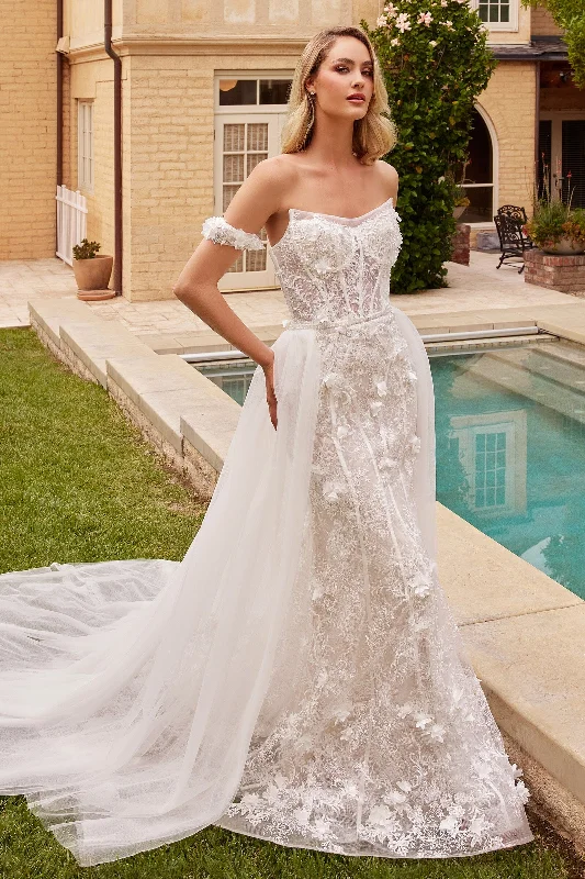 cocktail dresses with sequin skirts for party nights --Fitted Strapless Overskirt Bridal Gown by Ladivine CD861W cocktail dresses with sequin skirts for party nights --Fitted Strapless Overskirt Bridal Gown by Ladivine CD861W