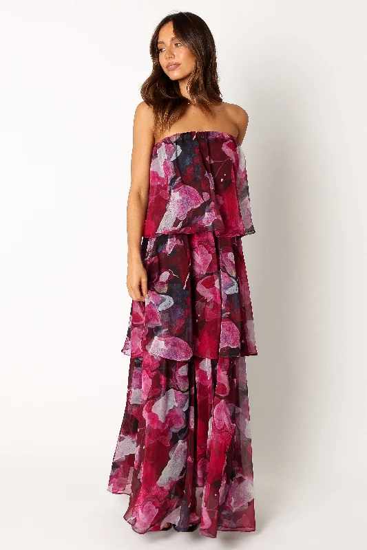 formal dresses with floral embroidery for spring occasions --Bloom Strapless Maxi Dress - Purple Floral formal dresses with floral embroidery for spring occasions --Bloom Strapless Maxi Dress - Purple Floral