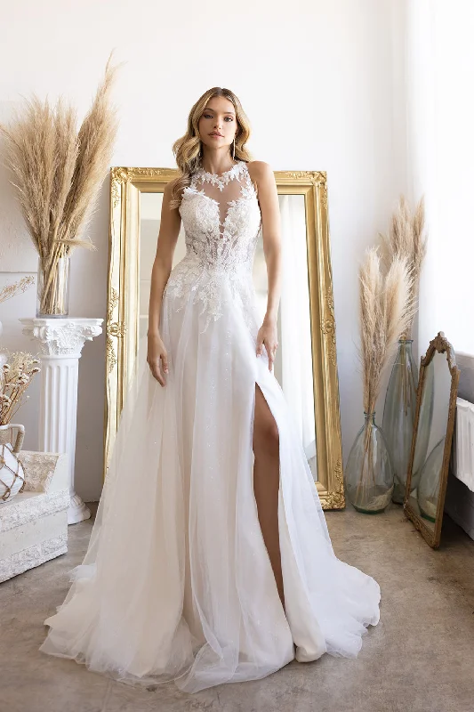 Gorgeous evening dresses for wedding guests -Halter A-line Slit Bridal Gown by Abby Lane 97205 Gorgeous evening dresses for wedding guests -Halter A-line Slit Bridal Gown by Abby Lane 97205