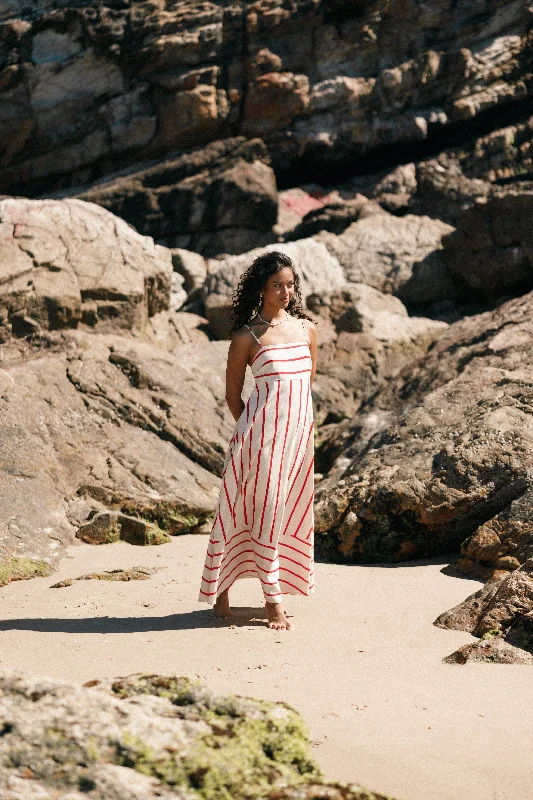 Simple but elegant dresses for black-tie parties -Brea Maxi Dress - Cream Stripe