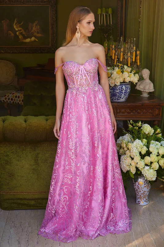 cocktail dresses with pleated skirts for elegant flow --Off Shoulder A-line Slit Gown by Elizabeth K GL3628 cocktail dresses with pleated skirts for elegant flow --Off Shoulder A-line Slit Gown by Elizabeth K GL3628