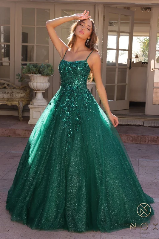 cocktail dresses with backless design for summer parties --Sequin Applique Sleeveless Ball Gown by Nox Anabel H1464 cocktail dresses with backless design for summer parties --Sequin Applique Sleeveless Ball Gown by Nox Anabel H1464