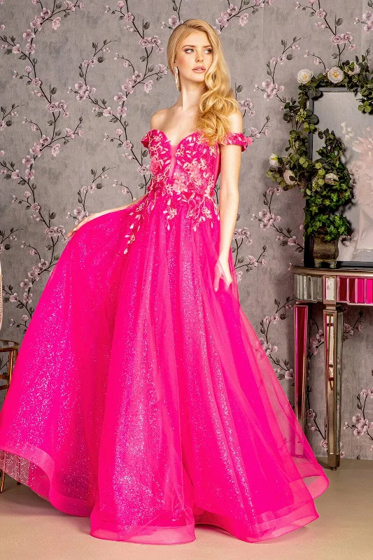 cocktail dresses with satin sashes for waist accentuation --3D Floral Off Shoulder A-line Gown by GLS Gloria GL3443 cocktail dresses with satin sashes for waist accentuation --3D Floral Off Shoulder A-line Gown by GLS Gloria GL3443