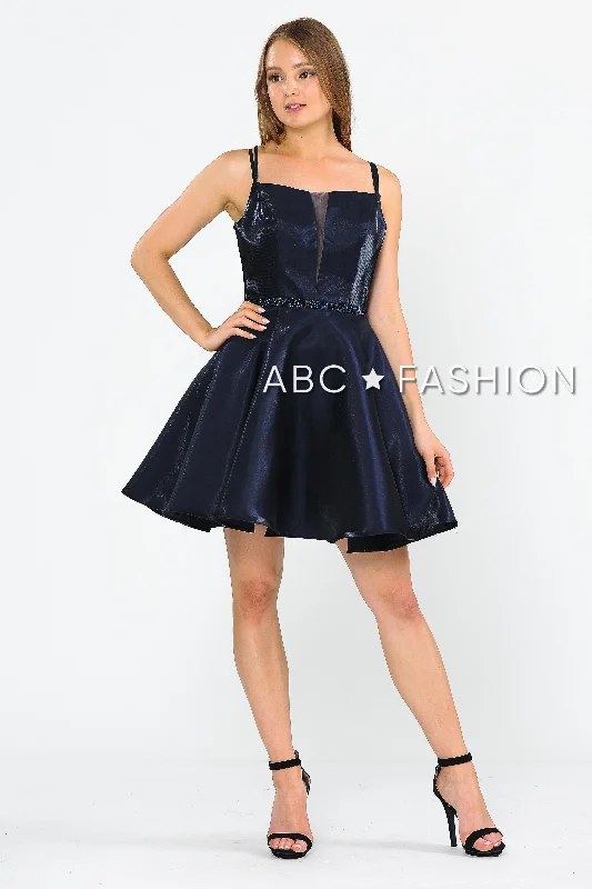 Trendy party dresses for bachelorette parties -Short Metallic Dress with Illusion Cutout by Poly USA 8447 Trendy party dresses for bachelorette parties -Short Metallic Dress with Illusion Cutout by Poly USA 8447