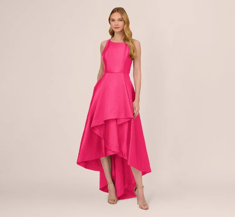 formal dresses for maternity photoshoots in soft fabrics --High Low Mikado Gown With Asymmetrical Detail In Electric Pink formal dresses for maternity photoshoots in soft fabrics --High Low Mikado Gown With Asymmetrical Detail In Electric Pink