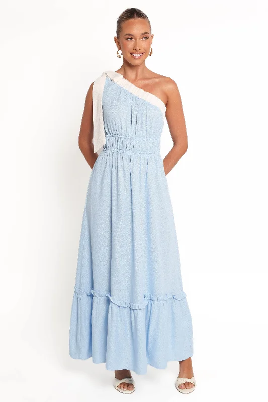 Long sleeve party dresses for winter -Gilda Maxi Dress - Blue/White