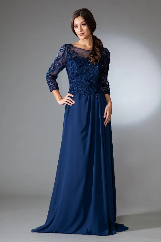 Satin wedding guest dresses for evening elegance -Embroidered 3/4 Sleeve Chiffon Gown by Amelia Couture 7043 Satin wedding guest dresses for evening elegance -Embroidered 3/4 Sleeve Chiffon Gown by Amelia Couture 7043
