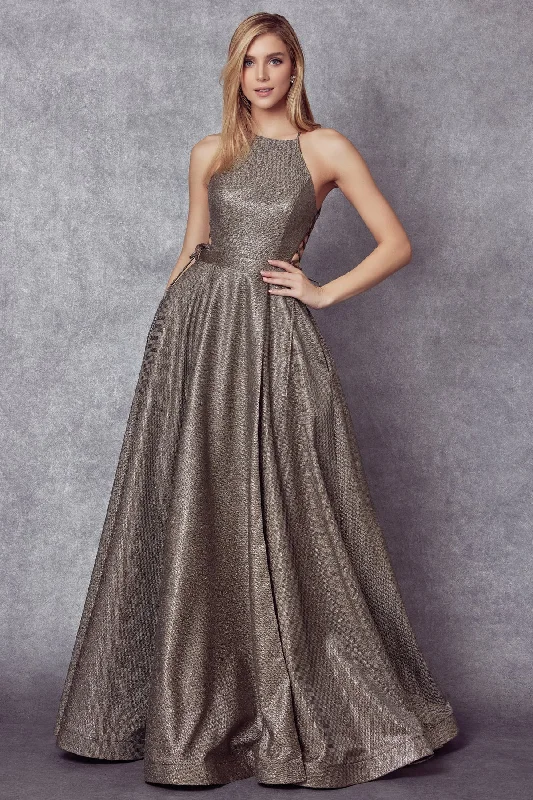 cocktail dresses with sweetheart necklines for romantic looks --Halter Metallic Gown with Lace-Up Sides by Juliet 241 cocktail dresses with sweetheart necklines for romantic looks --Halter Metallic Gown with Lace-Up Sides by Juliet 241
