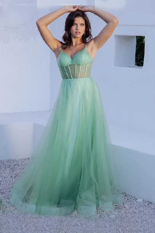 cocktail dresses with satin bows for elegant detail --Glitter Tulle Sleeveless A-line Slit Gown by Eureka 9199