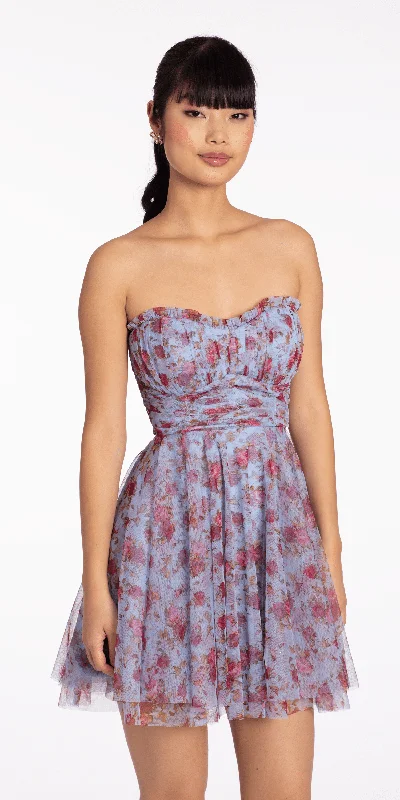 Short graduation dresses for an easy, fun look -Rose Print Scallop Neck Fit and Flare Dress Short graduation dresses for an easy, fun look -Rose Print Scallop Neck Fit and Flare Dress