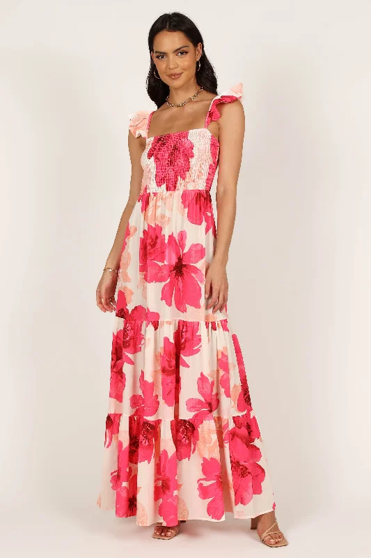 Sparkly party dresses for festive occasions -Tilly Shirred Maxi Dress - Pink