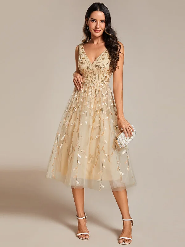 formal dresses for post-surgery patients with easy closures --V-Neck Sequin Midi Wedding Guest Dress With Sleeveless formal dresses for post-surgery patients with easy closures --V-Neck Sequin Midi Wedding Guest Dress With Sleeveless