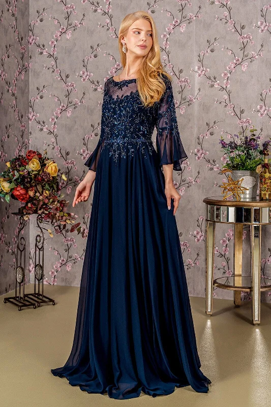 Wedding guest dresses for grand ballroom weddings -Beaded Chiffon 3/4 Sleeve A-line Gown by GLS Gloria GL3434 Wedding guest dresses for grand ballroom weddings -Beaded Chiffon 3/4 Sleeve A-line Gown by GLS Gloria GL3434