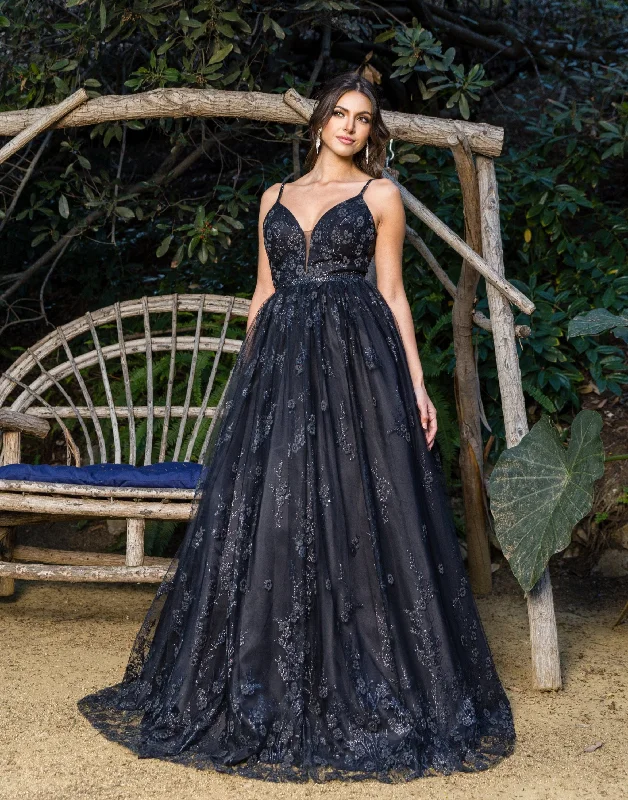 Chic and simple wedding guest dresses for minimalists -Glitter Print A-line Gown by Cinderella Couture 8039J