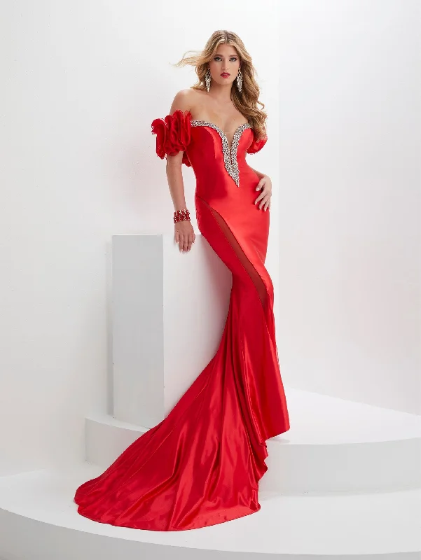 Wedding guest dresses with eye-catching prints for a bold look -Beaded Satin Off Shoulder Mermaid Dress by Panoply 14126 Wedding guest dresses with eye-catching prints for a bold look -Beaded Satin Off Shoulder Mermaid Dress by Panoply 14126