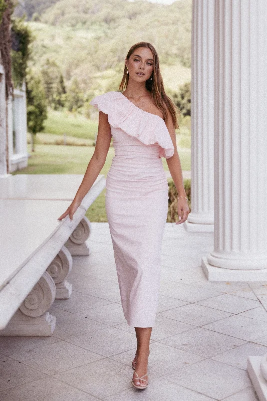 Where to buy graduation dresses for high school seniors -Eliya One Shoulder Frill Maxi Dress - Ballet Pink Where to buy graduation dresses for high school seniors -Eliya One Shoulder Frill Maxi Dress - Ballet Pink