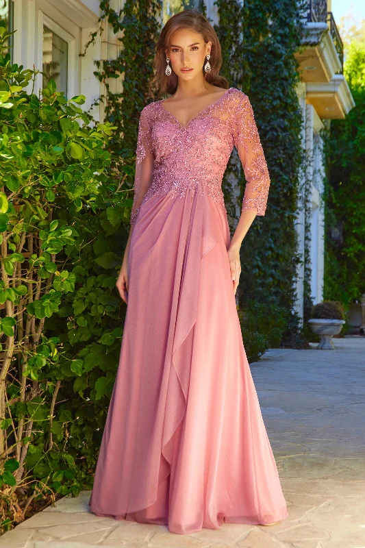 Simple and elegant dresses for wedding guests -Beaded 3/4 Sleeve A-line Gown by Elizabeth K GL3574 Simple and elegant dresses for wedding guests -Beaded 3/4 Sleeve A-line Gown by Elizabeth K GL3574