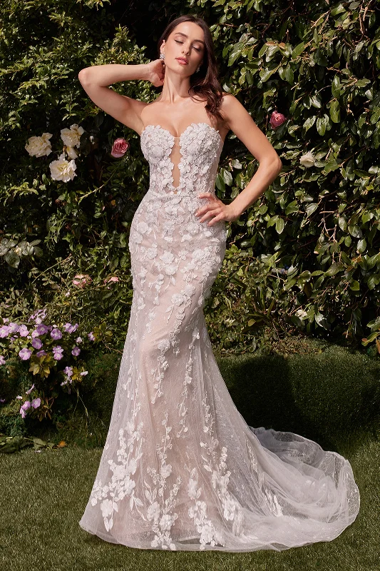 cocktail dresses with puff sleeves for vintage vibes --Applique Fitted Strapless Bridal Gown by Ladivine CD793W
