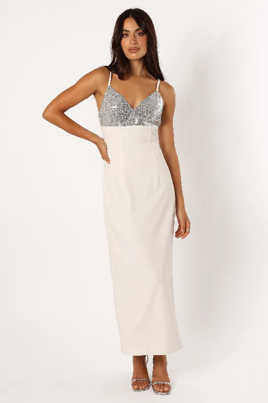 cocktail dresses with floral prints for daytime events --Kylie Slip Dress - White Silver cocktail dresses with floral prints for daytime events --Kylie Slip Dress - White Silver