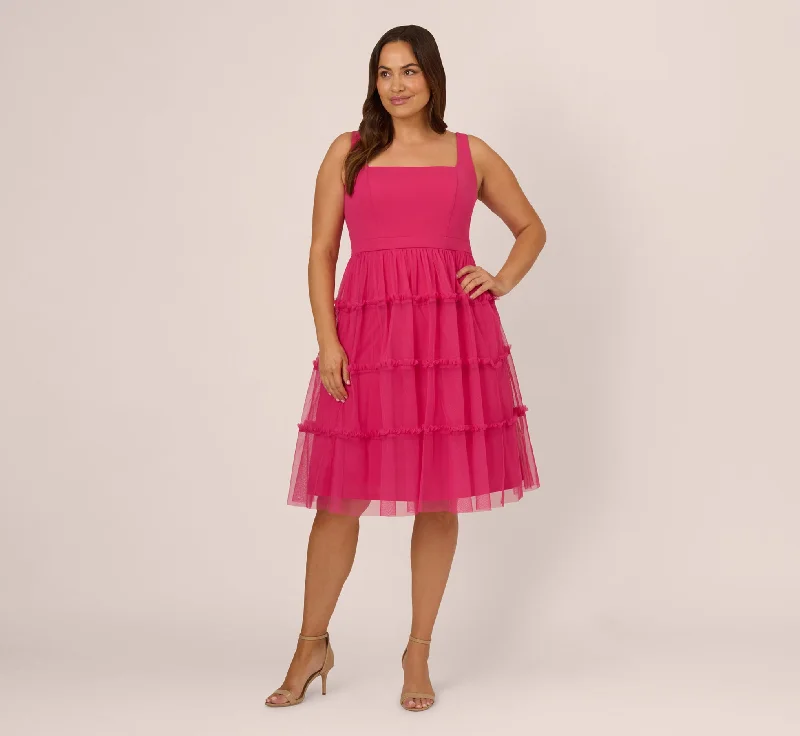 Chic wedding guest dresses for weddings with a modern twist -Plus Size Sleeveless Midi Dress With Square Neck And Tiered Skirt In Bright Rose Chic wedding guest dresses for weddings with a modern twist -Plus Size Sleeveless Midi Dress With Square Neck And Tiered Skirt In Bright Rose