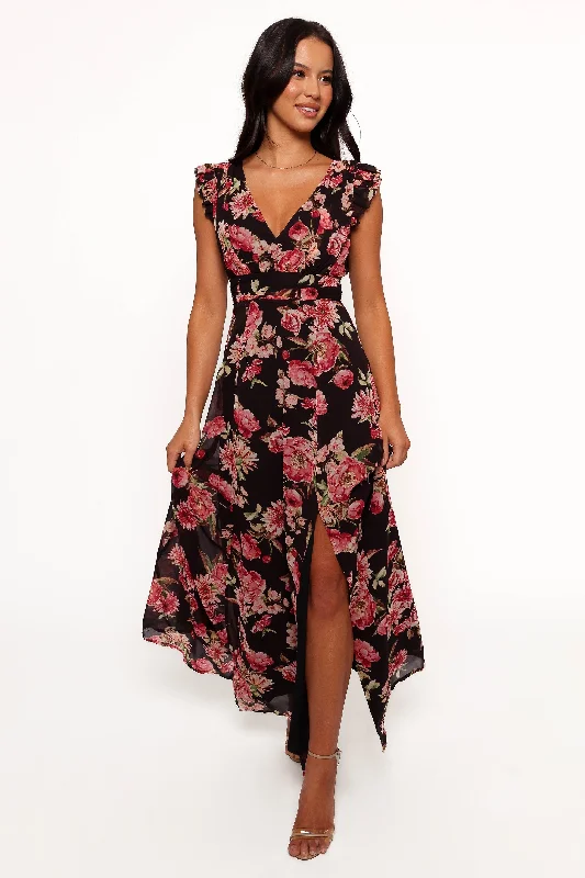 cocktail dresses with floral embroidery for romantic occasions --Aldo Maxi Dress - Black Floral cocktail dresses with floral embroidery for romantic occasions --Aldo Maxi Dress - Black Floral
