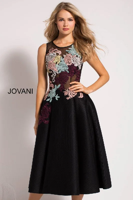 Long sleeve party dresses for winter -Applique Short Sleeveless A-line Dress by Jovani 23695 Long sleeve party dresses for winter -Applique Short Sleeveless A-line Dress by Jovani 23695
