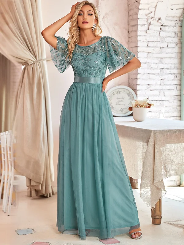Bridesmaid party dresses for chic looks -Sequin Print Floor-length Wholesale Evening Dresses with Cap Sleeve Bridesmaid party dresses for chic looks -Sequin Print Floor-length Wholesale Evening Dresses with Cap Sleeve