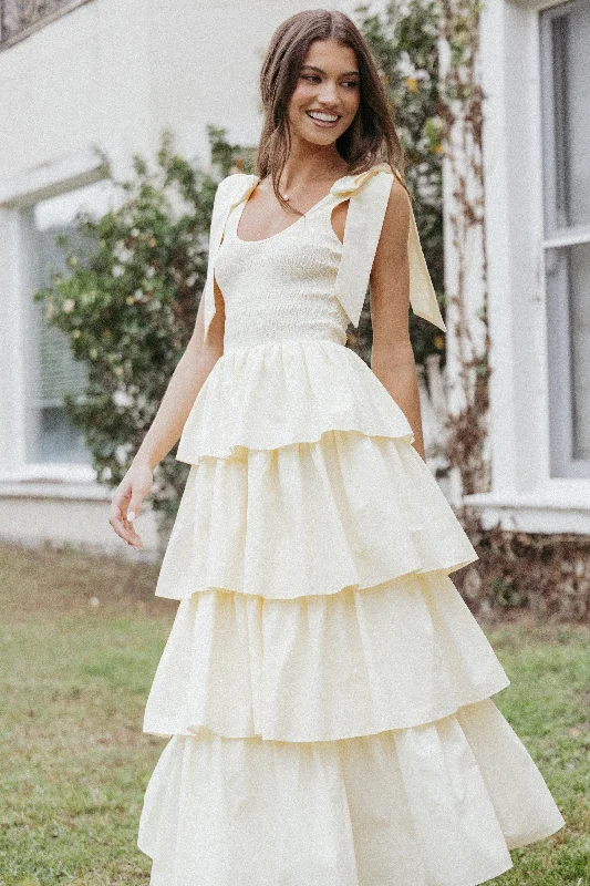 Affordable party dresses for last-minute occasions -Raphael Tiered Maxi Dress - Yellow Affordable party dresses for last-minute occasions -Raphael Tiered Maxi Dress - Yellow
