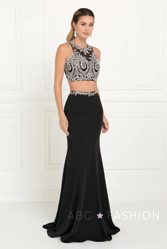 cocktail dresses with floral embroidery for romantic style --Long Two-Piece Mermaid Dress with Back Cutout by Elizabeth K GL2419 cocktail dresses with floral embroidery for romantic style --Long Two-Piece Mermaid Dress with Back Cutout by Elizabeth K GL2419