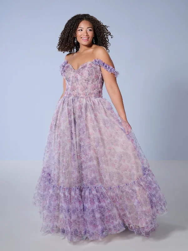 cocktail dresses with sweetheart necklines for romantic looks --Curvy Floral Print Corset Gown by Tiffany Designs 16162