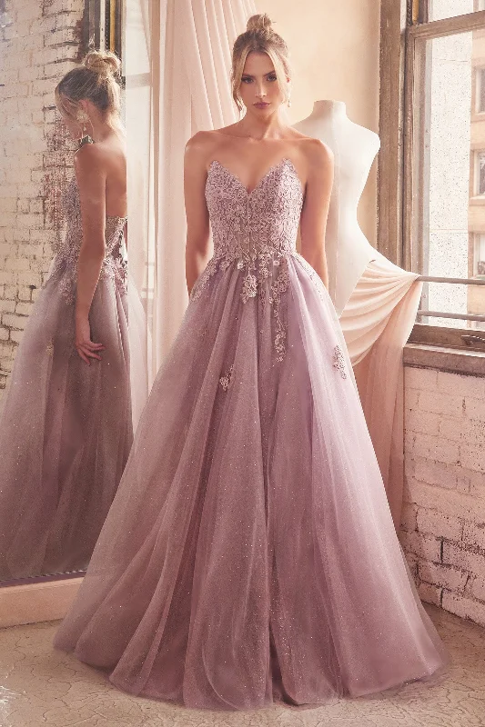 formal dresses for evening galas with sequin embellishments --Applique Strapless Corset Slit Gown by Ladivine C148 formal dresses for evening galas with sequin embellishments --Applique Strapless Corset Slit Gown by Ladivine C148
