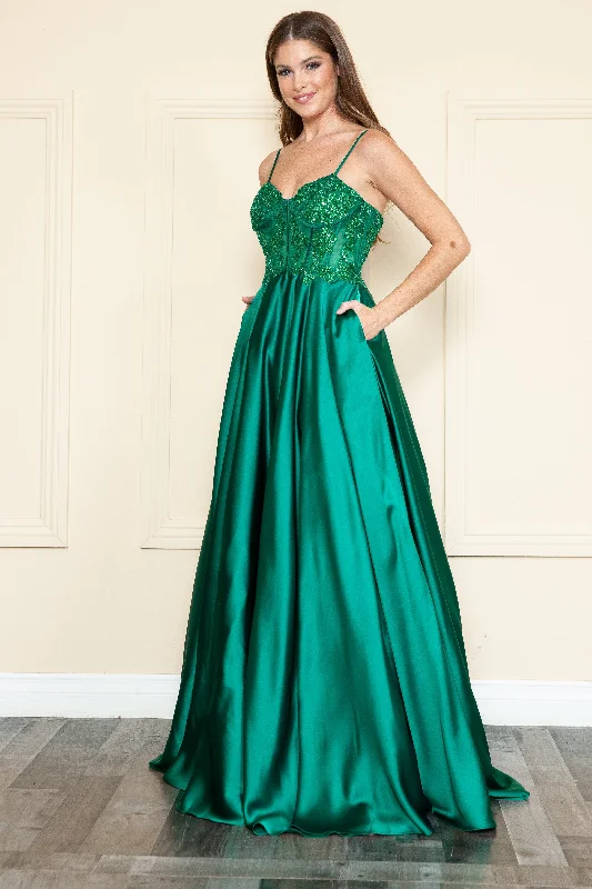 cocktail dresses with satin belts for waist definition --Embroidered Satin Gown by Poly USA 9126 cocktail dresses with satin belts for waist definition --Embroidered Satin Gown by Poly USA 9126