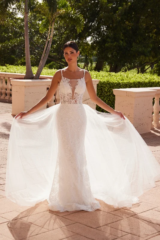 cocktail dresses with off-shoulder necklines for feminine charm --Applique Overskirt Bridal Gown by Nox Anabel C1628W