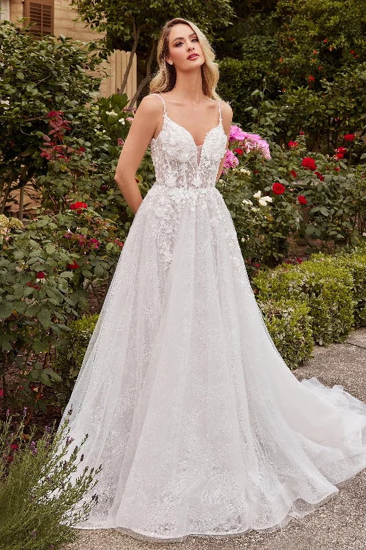 formal dresses with lace sleeves for classic elegance --Sleeveless Lace A-line Wedding Dress by Ladivine CD857W formal dresses with lace sleeves for classic elegance --Sleeveless Lace A-line Wedding Dress by Ladivine CD857W
