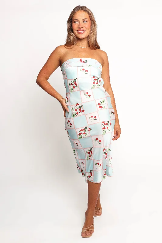 Sexy party dresses for night outs with friends -Benton Strapless Midi Dress - Cherry Print Sexy party dresses for night outs with friends -Benton Strapless Midi Dress - Cherry Print