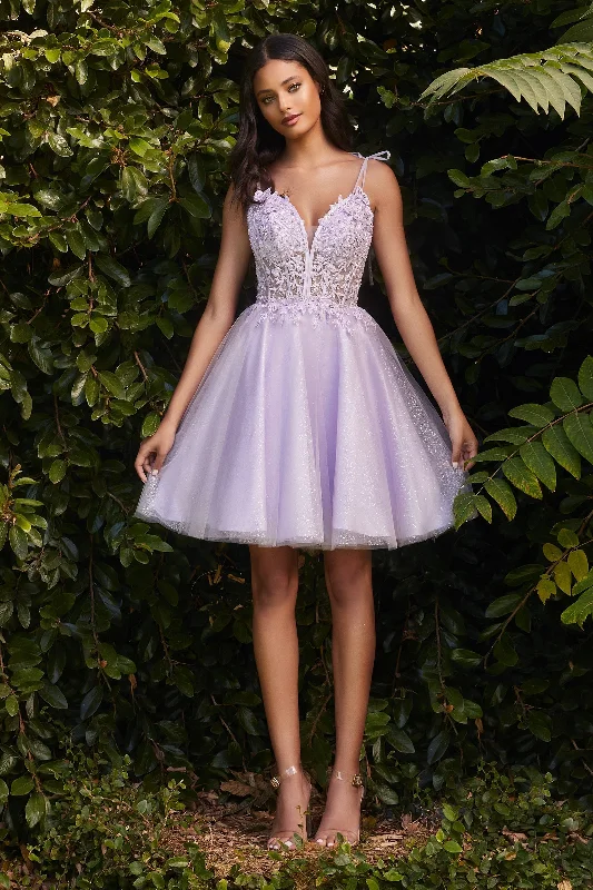 Graduation dresses for plus-size women with flattering fits -Short Applique Tulle Dress by Cinderella Divine CD0188 - Outlet