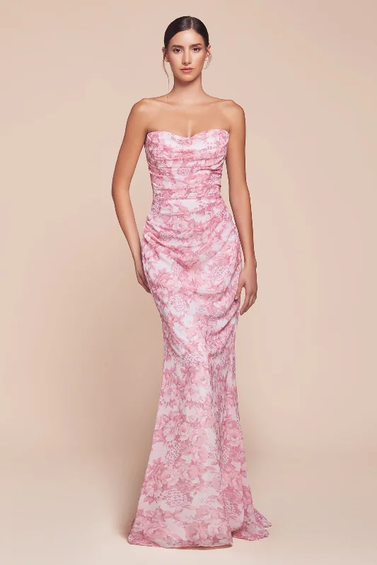 formal dresses for evening galas with sequin embellishments --Floral Print Fitted Strapless Gown by Ladivine 7445 - Outlet formal dresses for evening galas with sequin embellishments --Floral Print Fitted Strapless Gown by Ladivine 7445 - Outlet