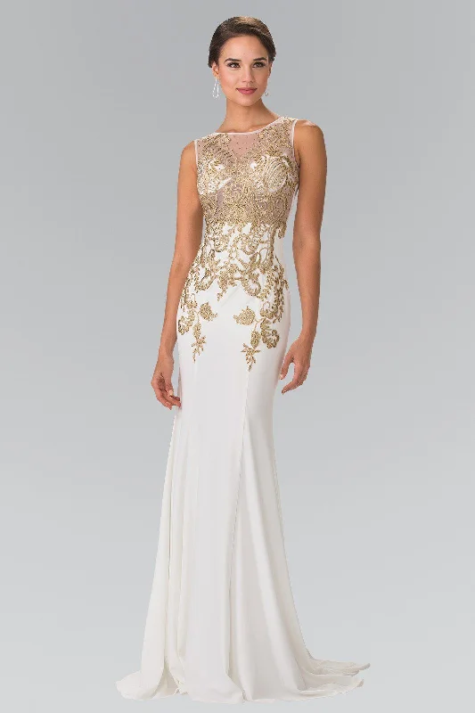 Best wedding guest dresses for evening galas -Long Lace Appliqued Dress with Sheer Bodice by Elizabeth K GL2230 Best wedding guest dresses for evening galas -Long Lace Appliqued Dress with Sheer Bodice by Elizabeth K GL2230