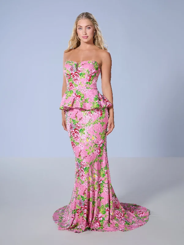 formal dresses with floral prints for garden weddings --Floral Print 2-Piece Strapless Gown by Tiffany Designs 16140 formal dresses with floral prints for garden weddings --Floral Print 2-Piece Strapless Gown by Tiffany Designs 16140