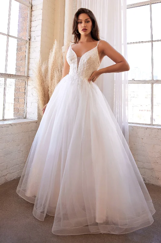 formal dresses with tiered skirts for volume and movement --White Beaded Long Tulle Dress by Cinderella Divine CD0154W formal dresses with tiered skirts for volume and movement --White Beaded Long Tulle Dress by Cinderella Divine CD0154W