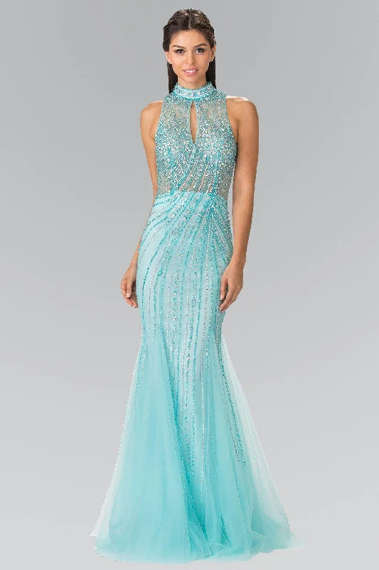 cocktail dresses with floral appliques for spring vibes --Long Halter Dress with Beaded Illusion Top by Elizabeth K GL2330 cocktail dresses with floral appliques for spring vibes --Long Halter Dress with Beaded Illusion Top by Elizabeth K GL2330