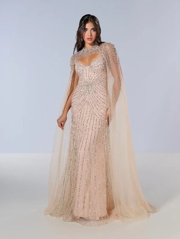 formal dresses for beach weddings with lightweight fabrics --Fitted Sleeveless Cape Gown by Tiffany Designs 16202 formal dresses for beach weddings with lightweight fabrics --Fitted Sleeveless Cape Gown by Tiffany Designs 16202