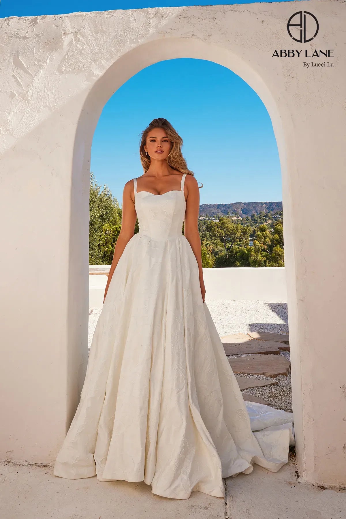 cocktail dresses with off-shoulder necklines for feminine charm --Brocade Sleeveless A-line Bridal Gown by Abby Lane 97284