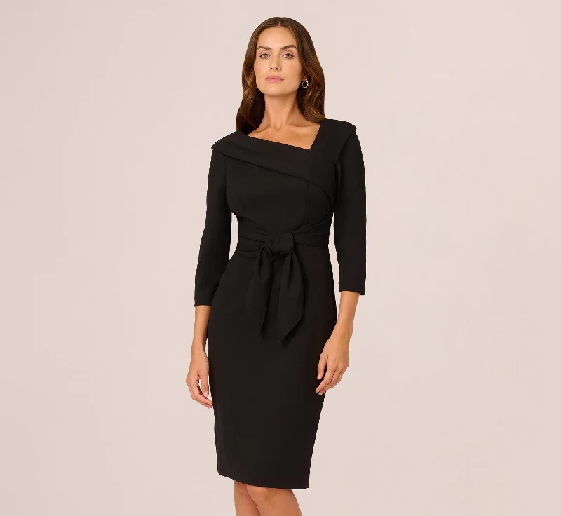 Floral spring dresses for a casual day out -Knit Crepe Tie Front Sheath Dress In Black Floral spring dresses for a casual day out -Knit Crepe Tie Front Sheath Dress In Black
