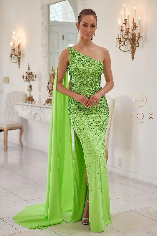 formal dresses with high necklines for modest fashion lovers --Fitted Long One Shoulder Dress by Nox Anabel E1039 formal dresses with high necklines for modest fashion lovers --Fitted Long One Shoulder Dress by Nox Anabel E1039