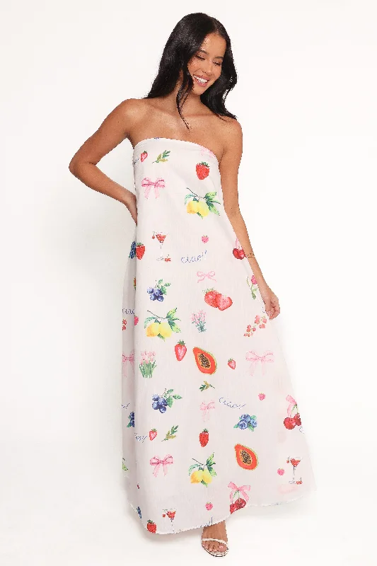Spring dresses for casual outings with your friends -Soph Strapless Maxi Dress - Ciao Bow Print Spring dresses for casual outings with your friends -Soph Strapless Maxi Dress - Ciao Bow Print