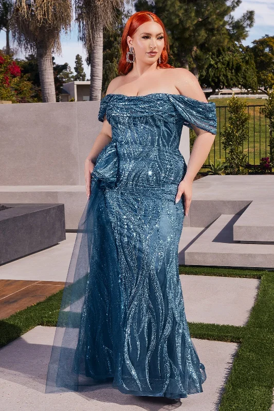 cocktail dresses with off-shoulder necklines for feminine charm --Fitted Off Shoulder Glitter Print Gown by Ladivine J849 cocktail dresses with off-shoulder necklines for feminine charm --Fitted Off Shoulder Glitter Print Gown by Ladivine J849
