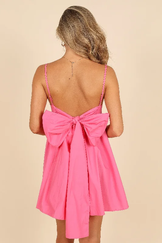 Boho spring dresses for a festival look -Alice Bow Back Mini Dress - Hot Pink